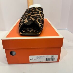 Katy Perry New The Checked In Slide Leopard Print Satin Coffee Multi Mule Shoes